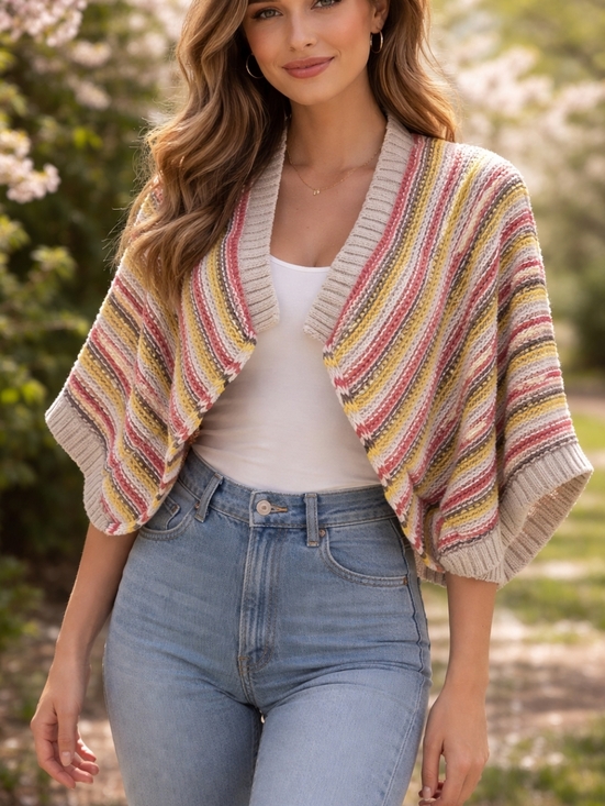 Zaket & Plover Sweaters - Zaket & Plover/ 100% Cotton/ Striped Knit Shrug Cardigan/ Size US XS/S
